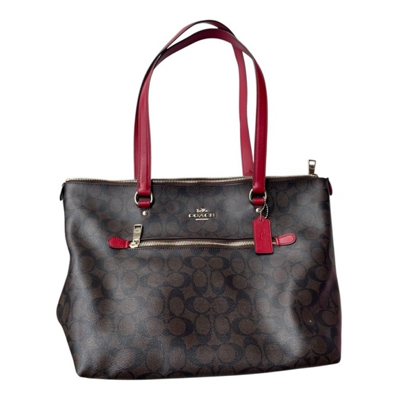 Coach Brown Signature Tote with Red Handles - Picture 9 of 9